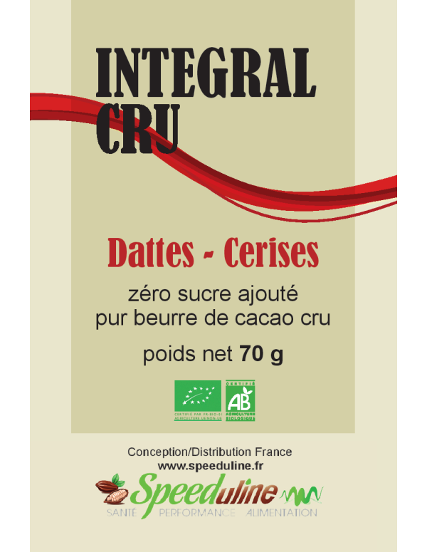 Chocolat intégral cru bio dattes cerises, chocolat bio pour tous.