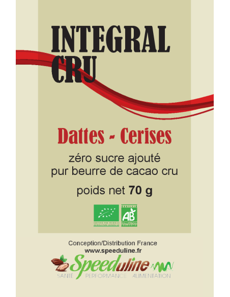 Chocolat intégral cru bio dattes cerises, chocolat bio pour tous.