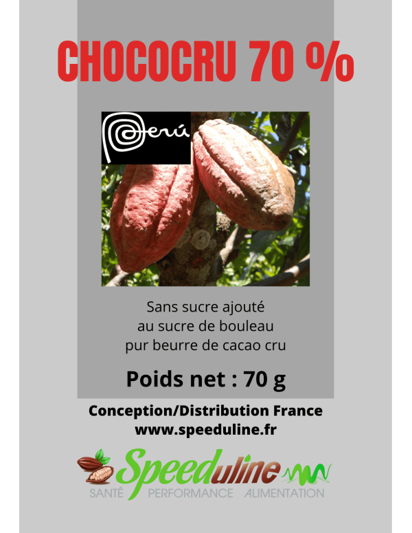 CHOCOCRU NOIR 70 % pour s'habituer au goût puissant du chocolat CRU.