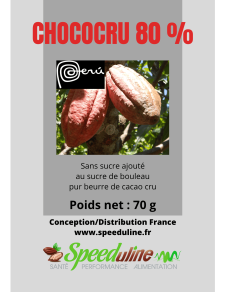 CHOCOCRU NOIR 80 %, un chocolat au goût corsé mais très fruité.