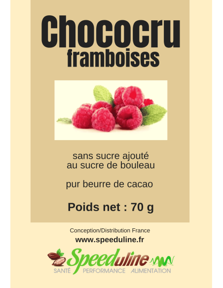 CHOCOCRU Noir Framboise, chocolat cru bio au xylitol.